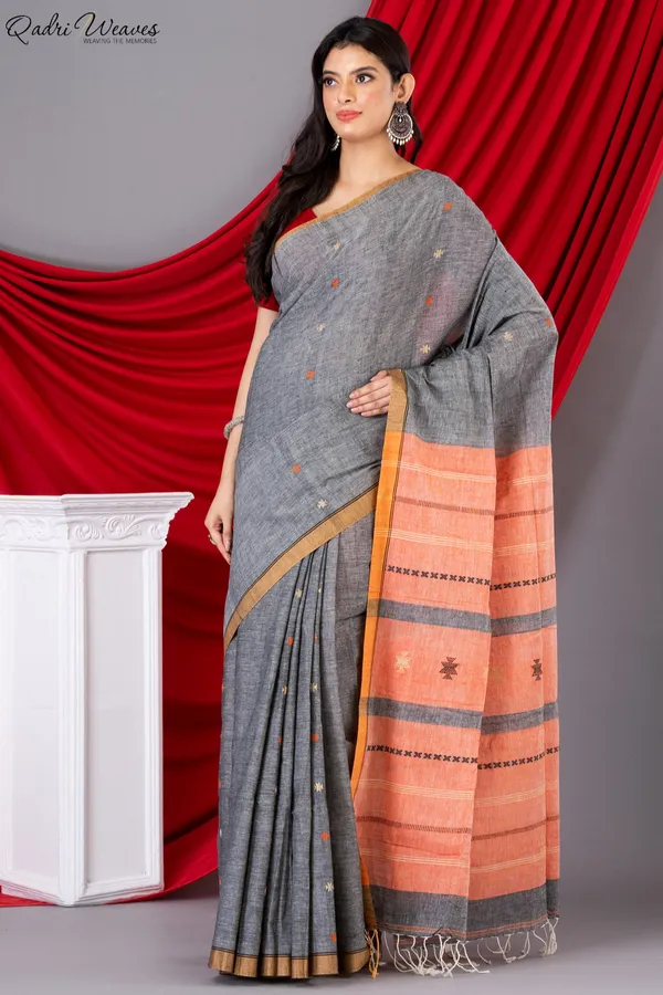 Grey_Khadi_Cotton_Premium_&_Elegant_Saree_For_Women