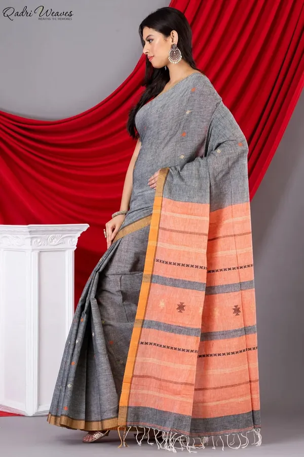 Grey_Khadi_Cotton_Premium_&_Elegant_Saree_For_Women