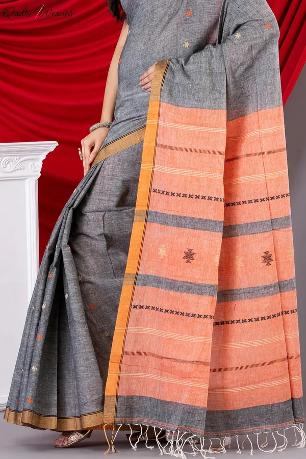 Grey_Khadi_Cotton_Premium_&_Elegant_Saree_For_Women