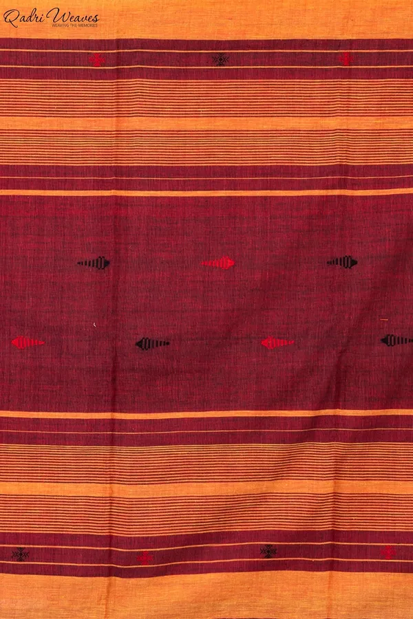 Handloom_Fire_&_Maroon_Fish_Motif_Premium_Khadi_Cotton_Saree