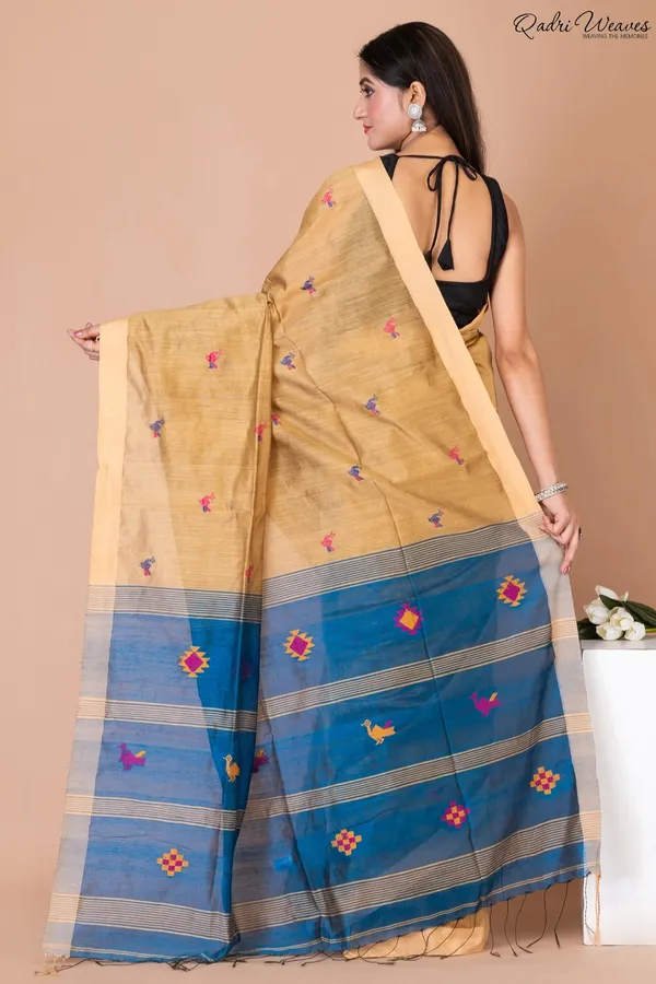 Handloom_Golden_&_Blue_Kota_Silk_X_Acrylic_Cotton_Saree