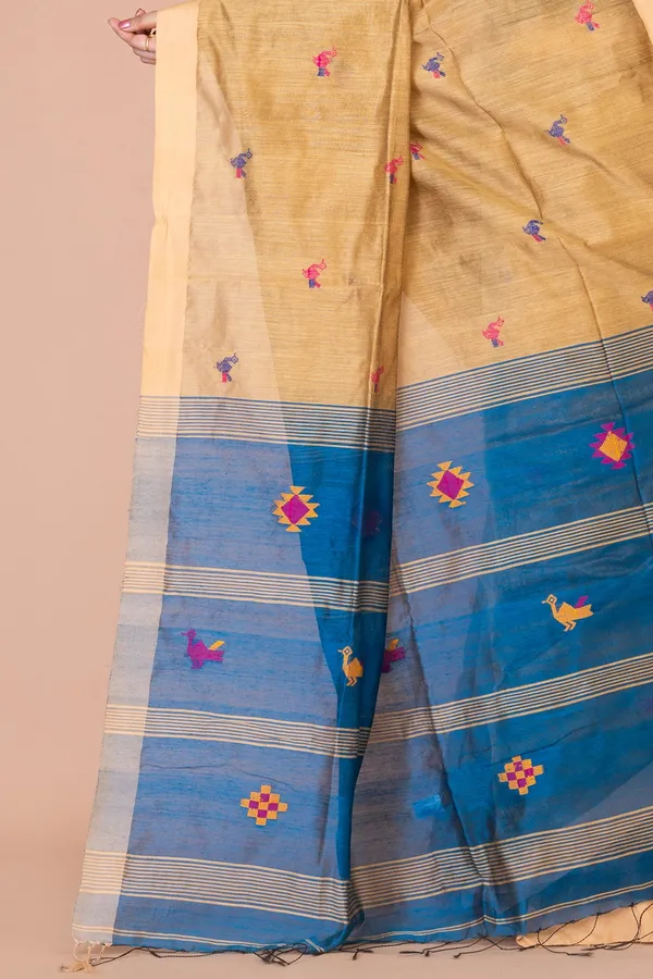 Handloom_Golden_&_Blue_Kota_Silk_X_Acrylic_Cotton_Saree