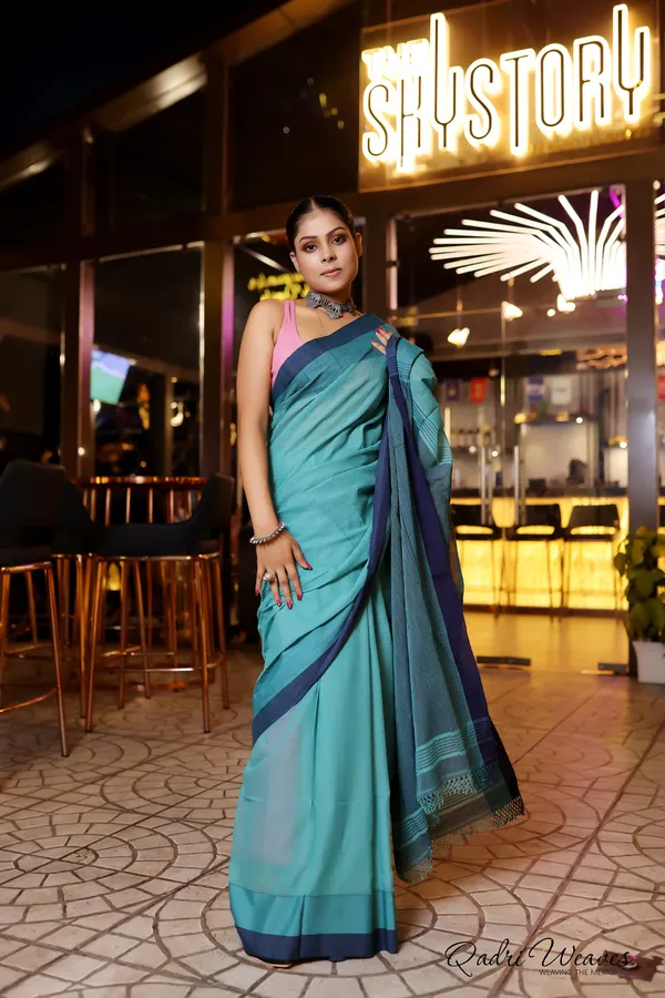 Handloom_Rich_Green_Mini_Check_Premium_Cotton_Saree
