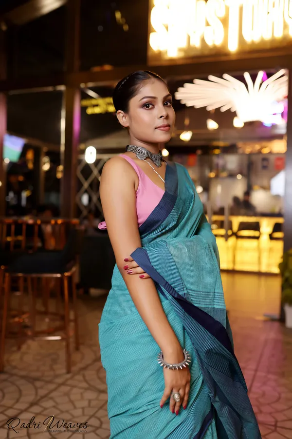 Handloom_Rich_Green_Mini_Check_Premium_Cotton_Saree