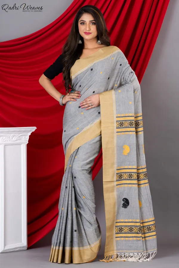 Handloom_Grey_Mercerized_Premium_(100/2_Count)_Cotton_Saree