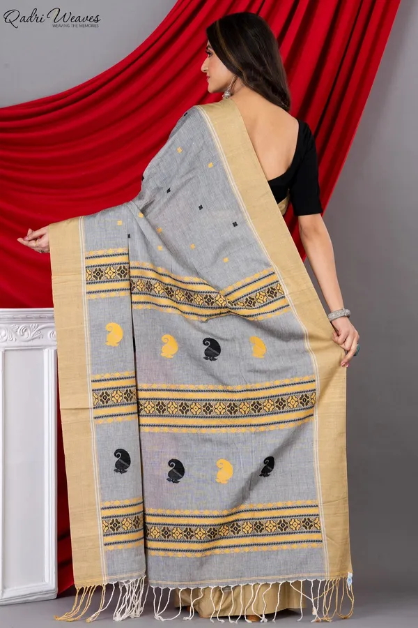 Handloom_Grey_Mercerized_Premium_(100/2_Count)_Cotton_Saree