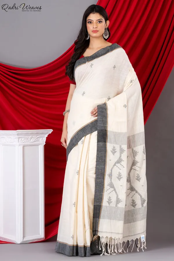 Handloom_Ivory_Pure_Khadi_Jamdani_Saree