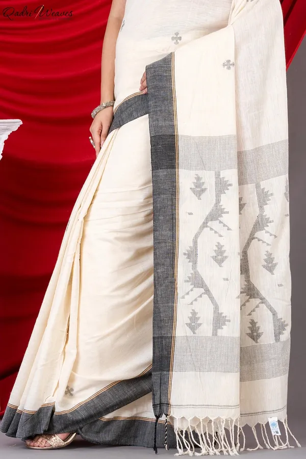 Handloom_Ivory_Pure_Khadi_Jamdani_Saree