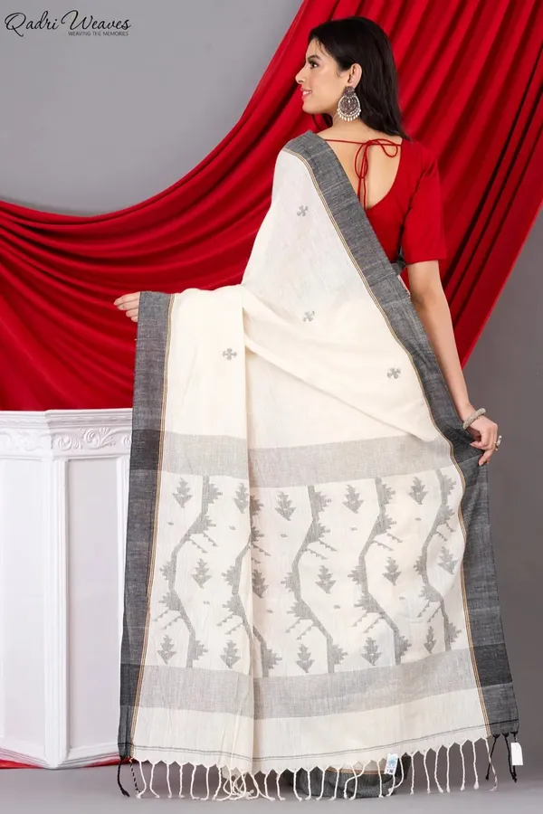 Handloom_Ivory_Pure_Khadi_Jamdani_Saree
