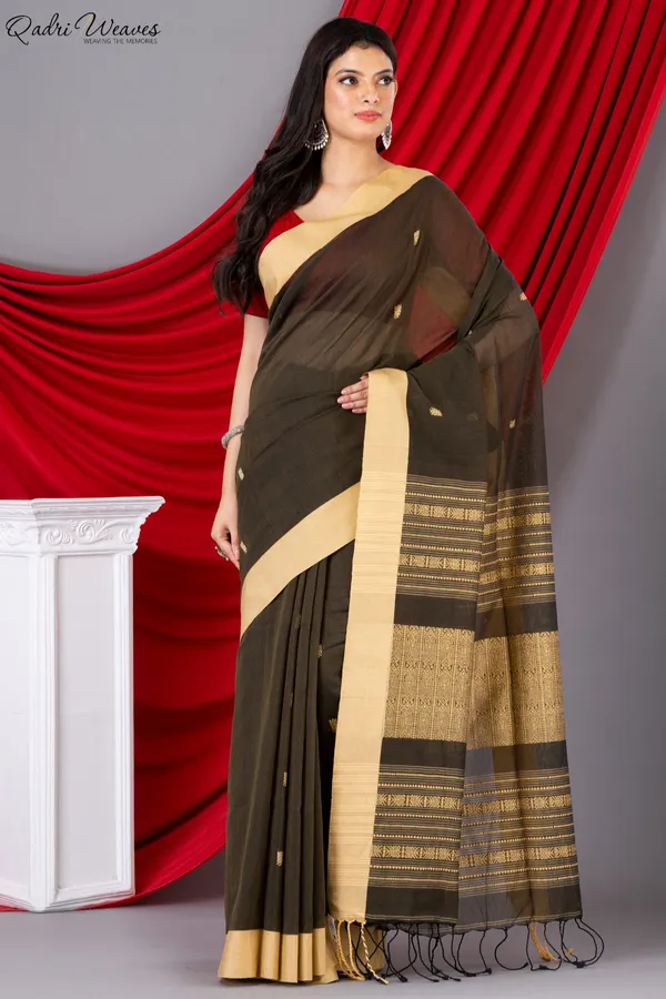 Handloom_Juniper_Green_Khadi_Cotton_Tangail_Saree