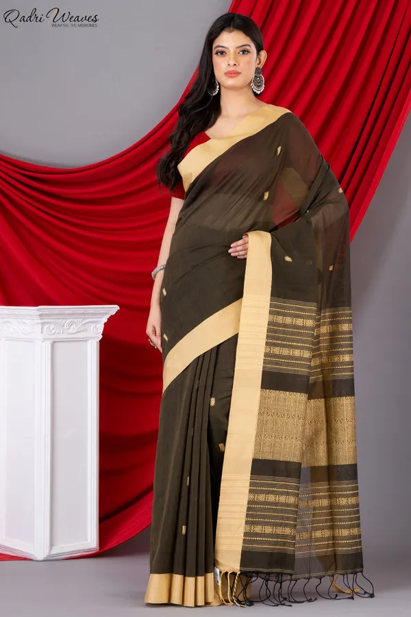 Handloom_Juniper_Green_Khadi_Cotton_Tangail_Saree