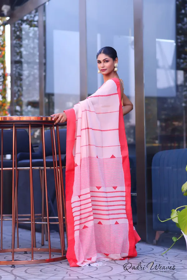 Handloom_Light_Red_Kantha_Design_With_Stylish_Striped_Pallu_Premium_Cotton_Saree