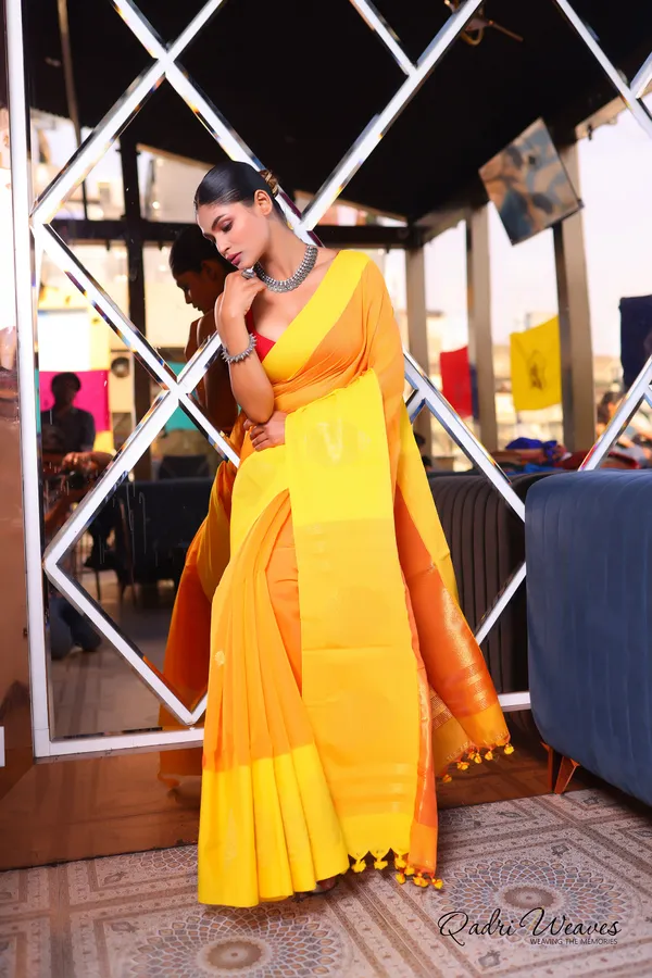 Handloom_Orange_Yellow_Luxury_Banarasi_Cotton_With_Golden_Zari_Work_Saree