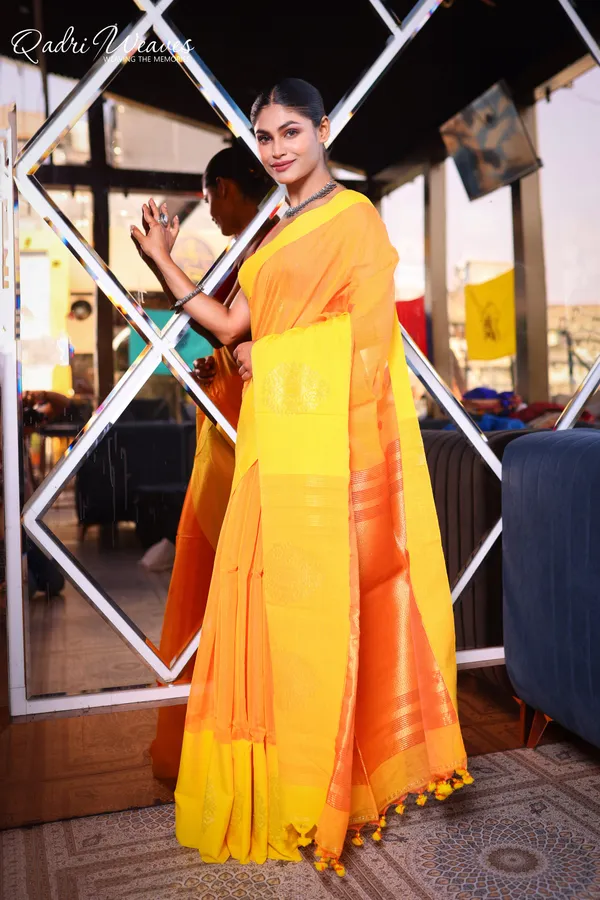 Handloom_Orange_Yellow_Luxury_Banarasi_Cotton_With_Golden_Zari_Work_Saree