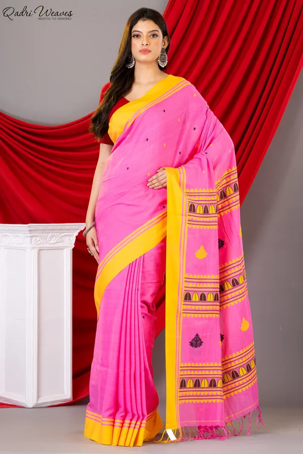 Handloom_Pink_Mercerized_Cotton_(100/2_Count)_Saree