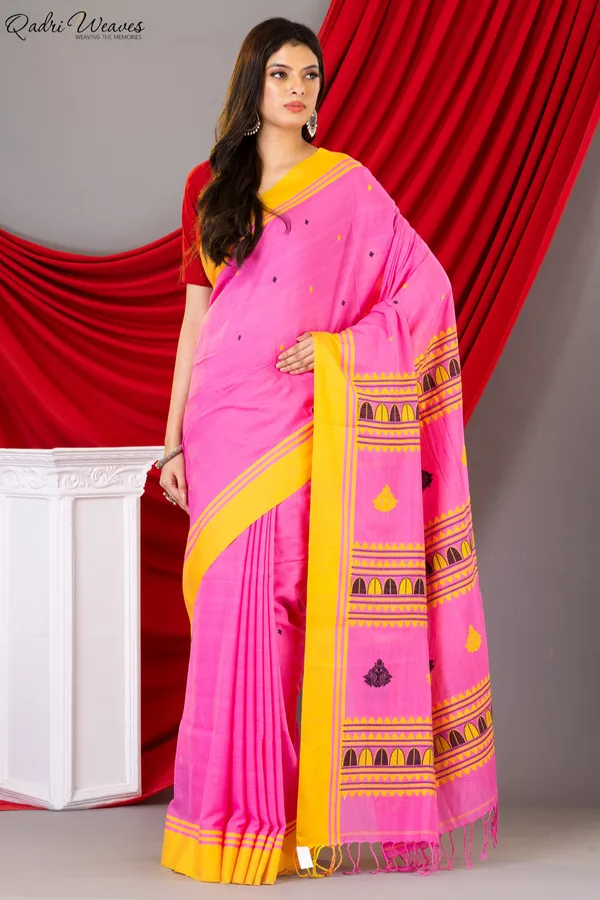 Handloom_Pink_Mercerized_Cotton_(100/2_Count)_Saree