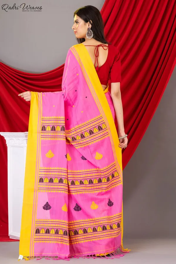 Handloom_Pink_Mercerized_Cotton_(100/2_Count)_Saree