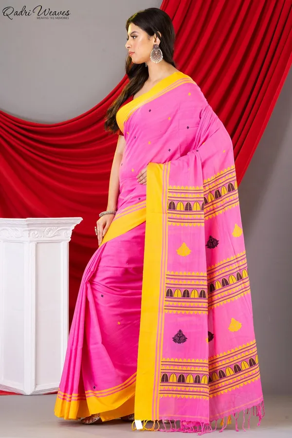 Handloom_Pink_Mercerized_Cotton_(100/2_Count)_Saree
