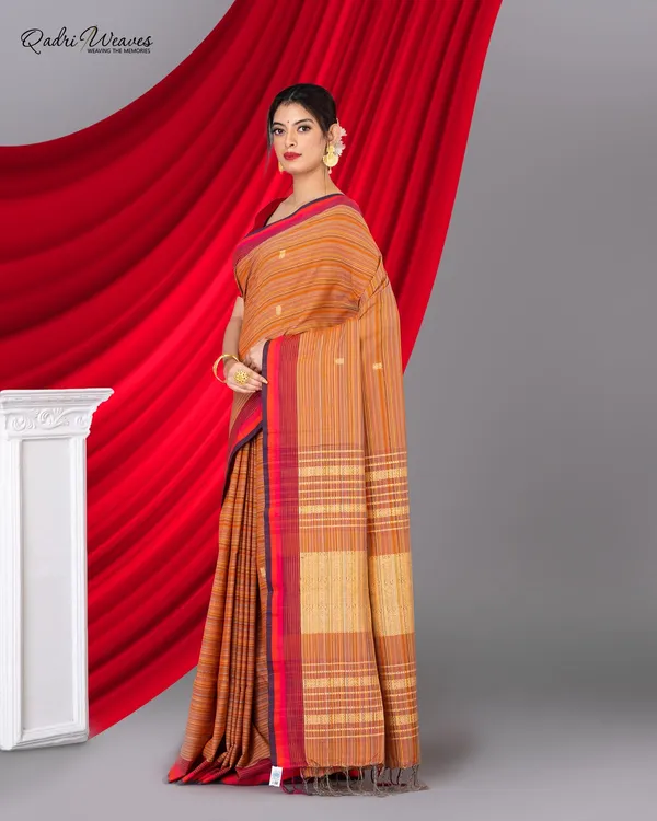 Handloom_Princeton_Orange_Khadi_Cotton_Tangail_Saree