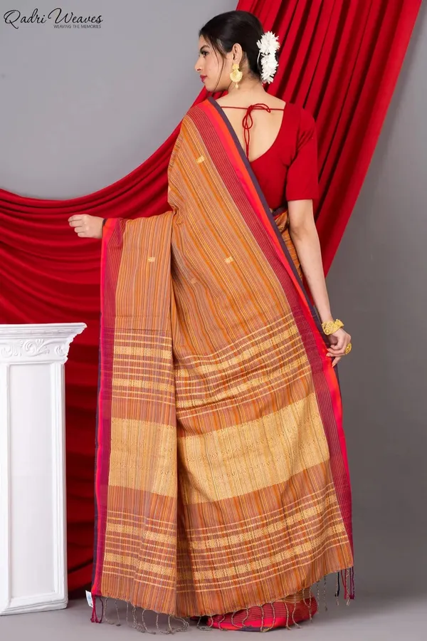 Handloom_Princeton_Orange_Khadi_Cotton_Tangail_Saree