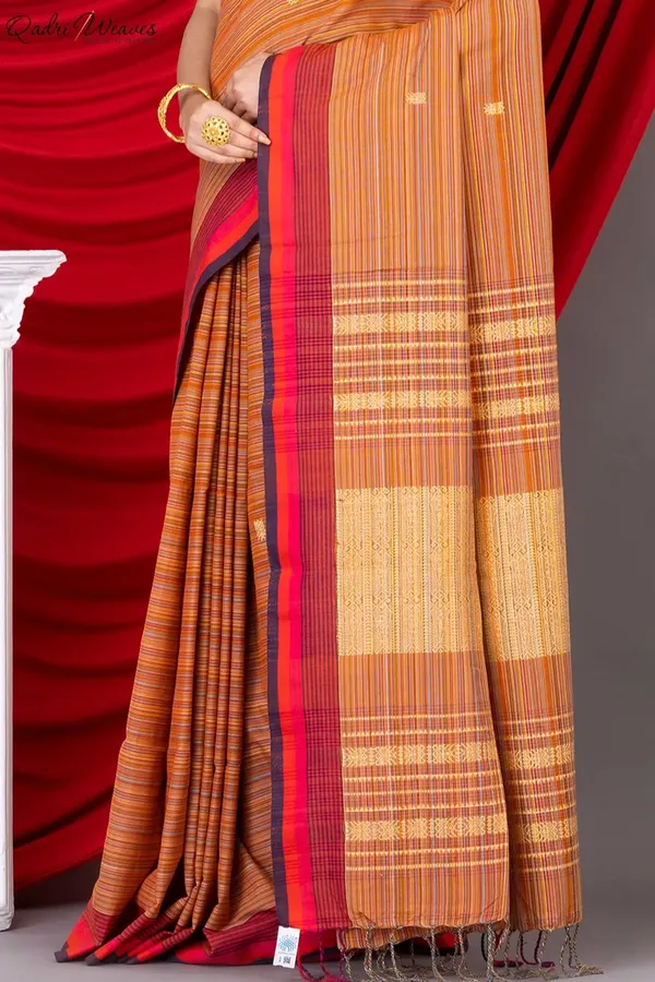 Handloom_Princeton_Orange_Khadi_Cotton_Tangail_Saree