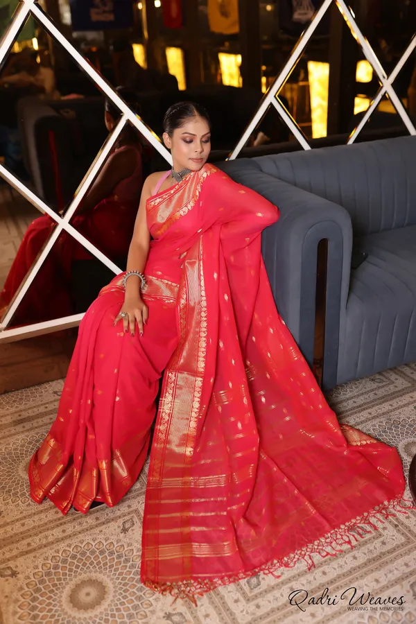 Handloom_Rani_Pink_Premium_Cotton_With_Golden_Zari_Work_Saree