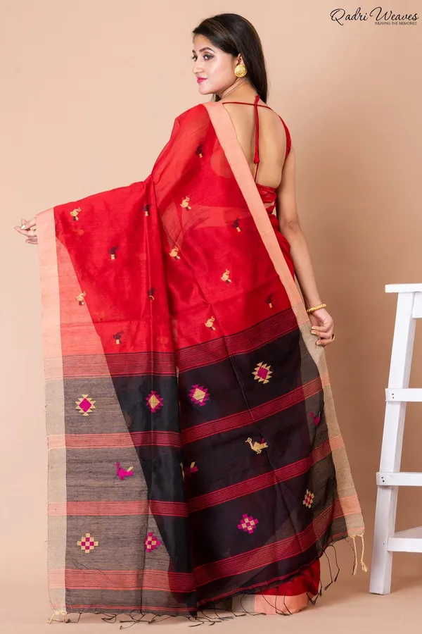Red_Acrylic_Cotton_Silk_Premium_&_Elegant_Saree_For_Women