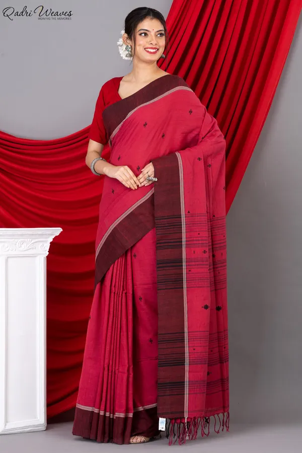 Handloom_Red_Khadi_Cotton_Tangail_Saree