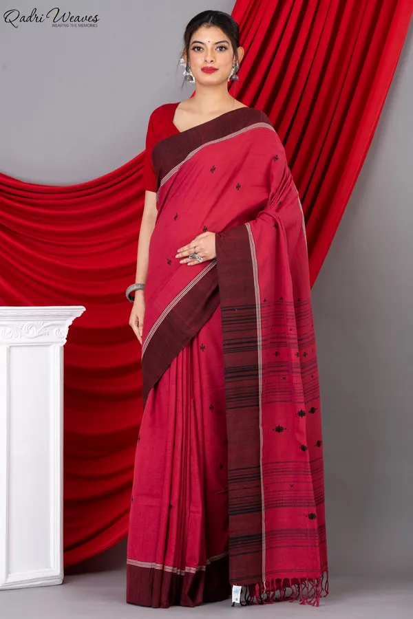 Handloom_Red_Khadi_Cotton_Tangail_Saree