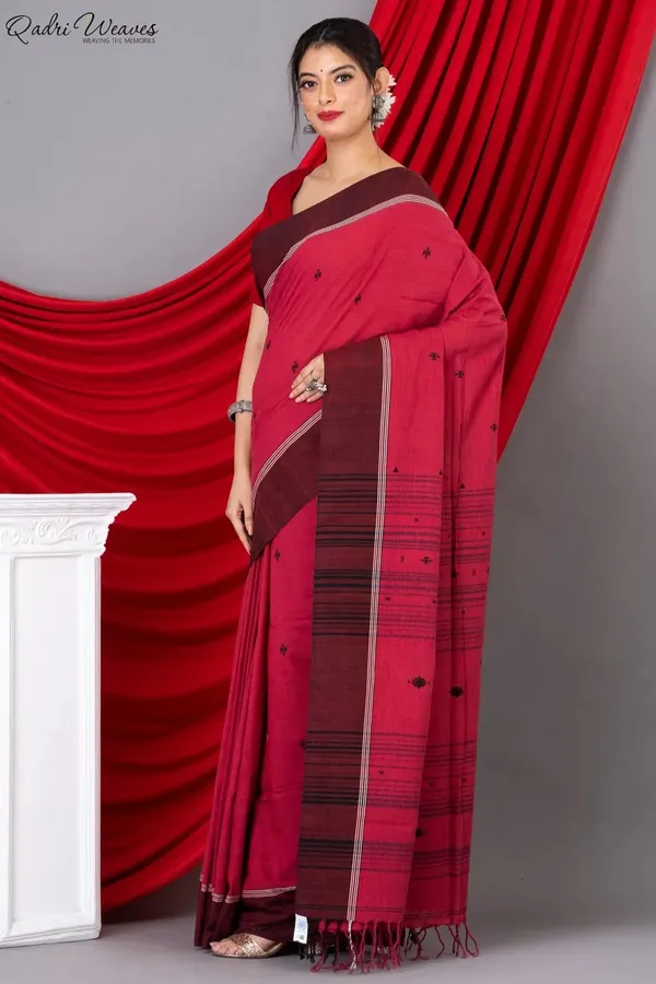 Handloom_Red_Khadi_Cotton_Tangail_Saree