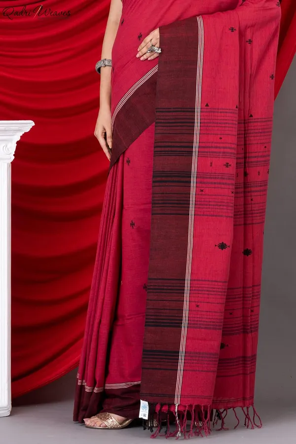 Handloom_Red_Khadi_Cotton_Tangail_Saree
