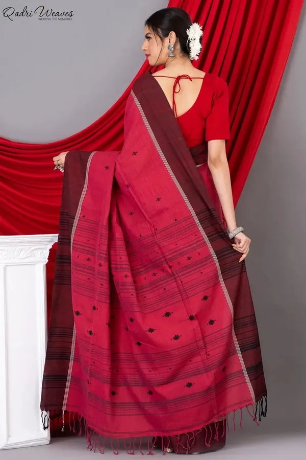 Handloom_Red_Khadi_Cotton_Tangail_Saree