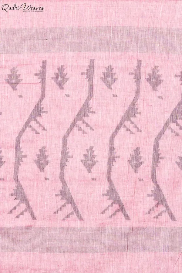 Handloom_Rose_Pink_Pure_Khadi_Jamdani_Saree