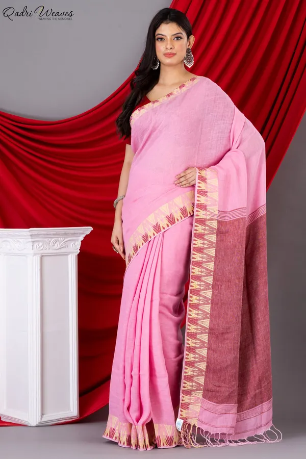 Handloom_Rose_Pink_Pure_Linen_Saree