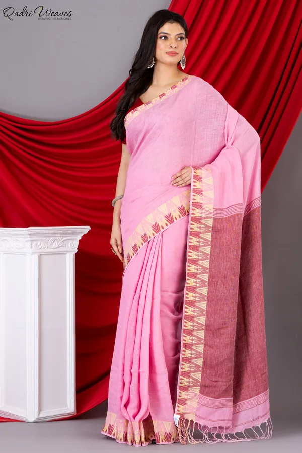 Handloom_Rose_Pink_Pure_Linen_Saree