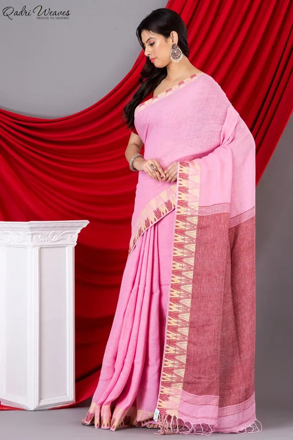 Handloom_Rose_Pink_Pure_Linen_Saree