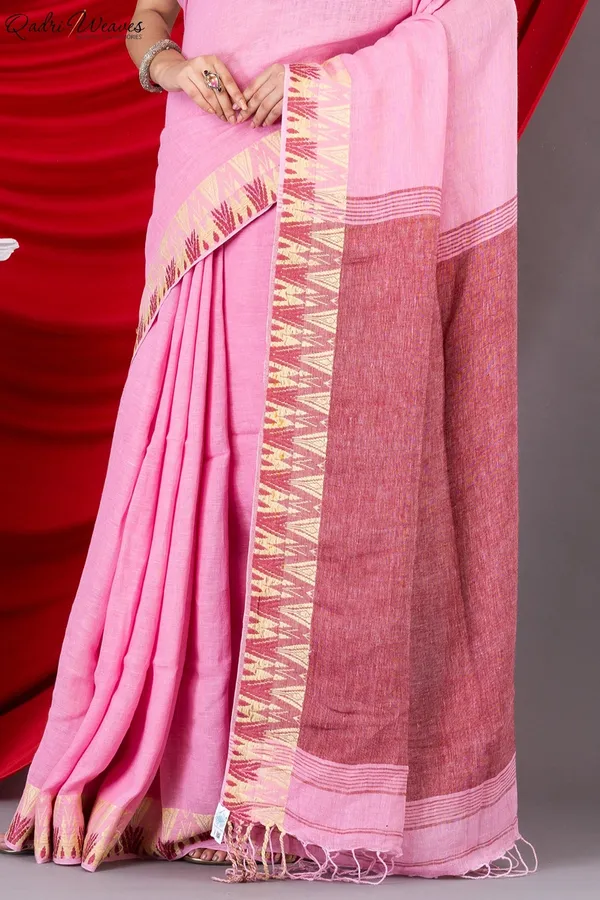 Handloom_Rose_Pink_Pure_Linen_Saree