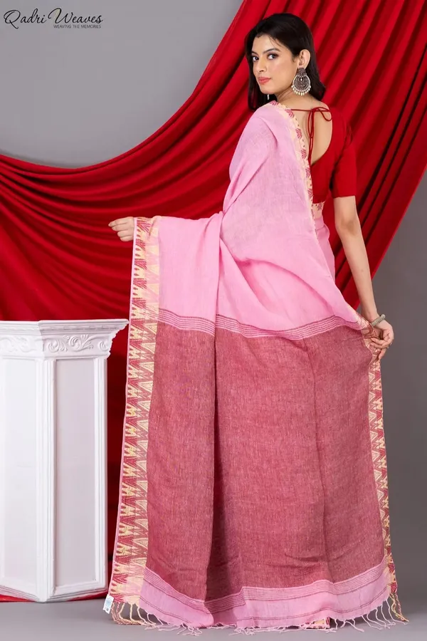 Handloom_Rose_Pink_Pure_Linen_Saree