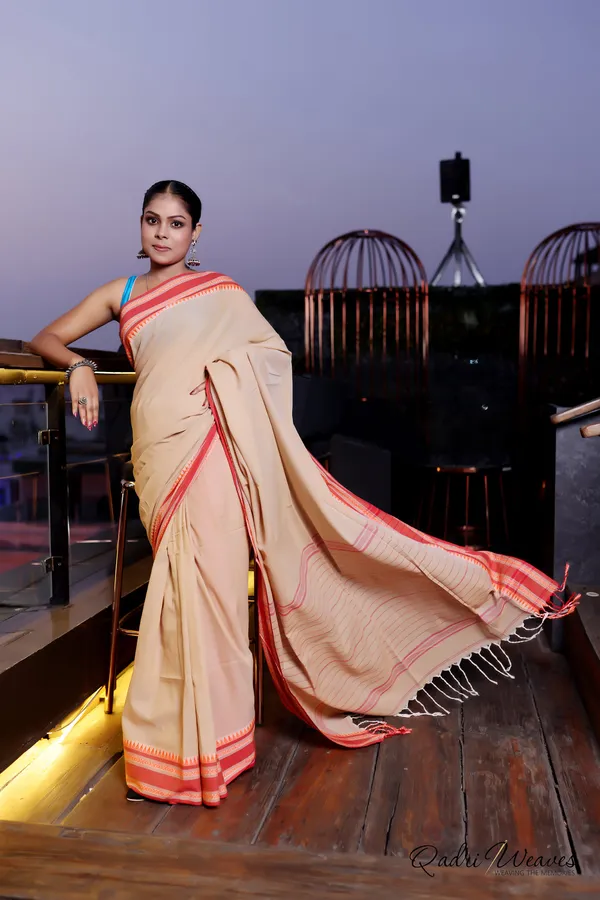 Handloom_Sand_Brown_With_Striped_Pallu_And_Elegant_Temple_Border_Saree