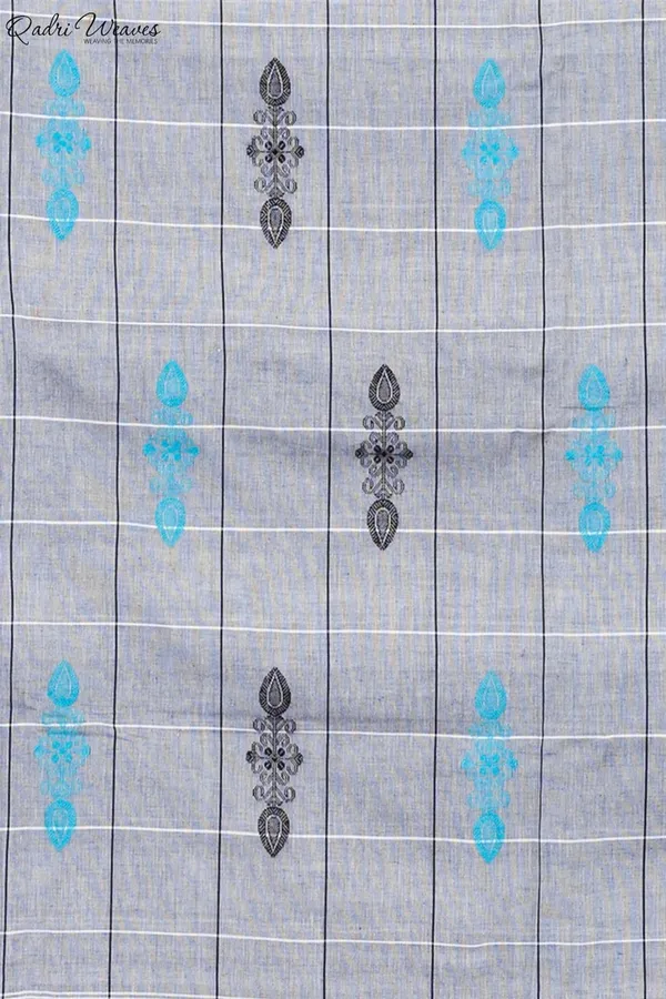 Handloom_Silver_Grey_Mercerized_Cotton_(100/2_Count)_Saree