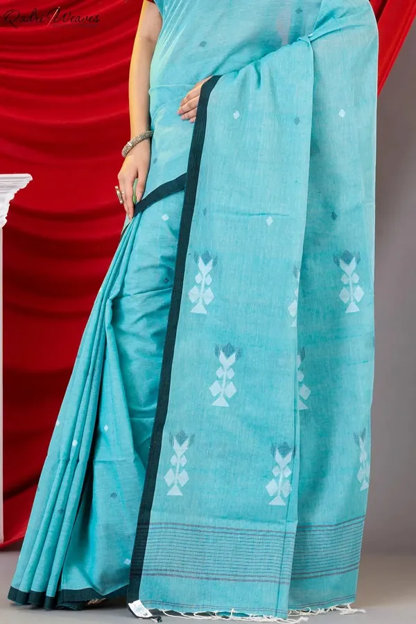Handloom_Sky_Blue_Pure_Handspun_Khadi_Cotton_Tangail_Saree