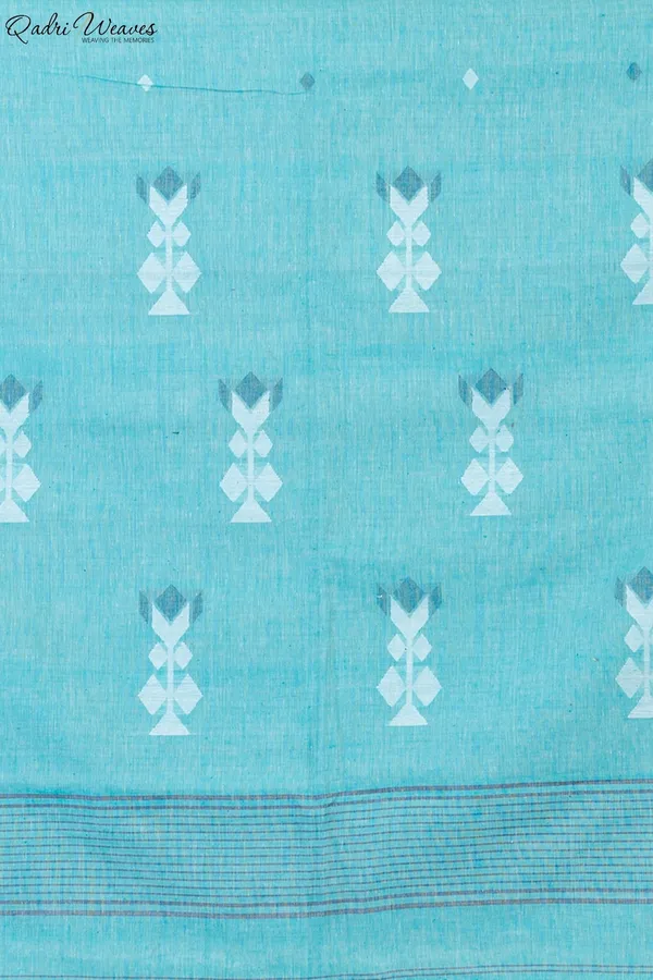 Handloom_Sky_Blue_Pure_Handspun_Khadi_Cotton_Tangail_Saree