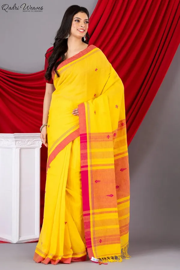 Handloom_Sunflower_&_Pink_Fish_Motif_Premium_Khadi_Cotton_Saree