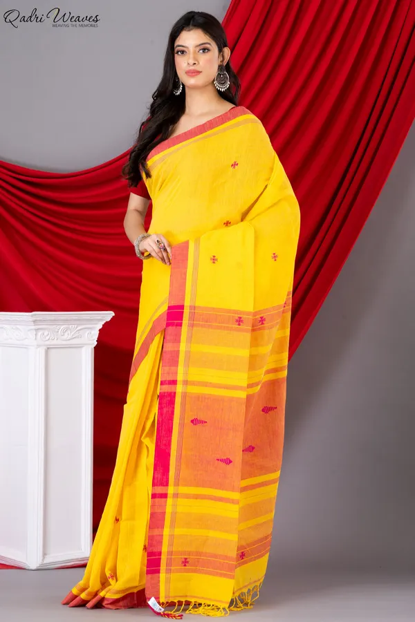 Handloom_Sunflower_&_Pink_Fish_Motif_Premium_Khadi_Cotton_Saree