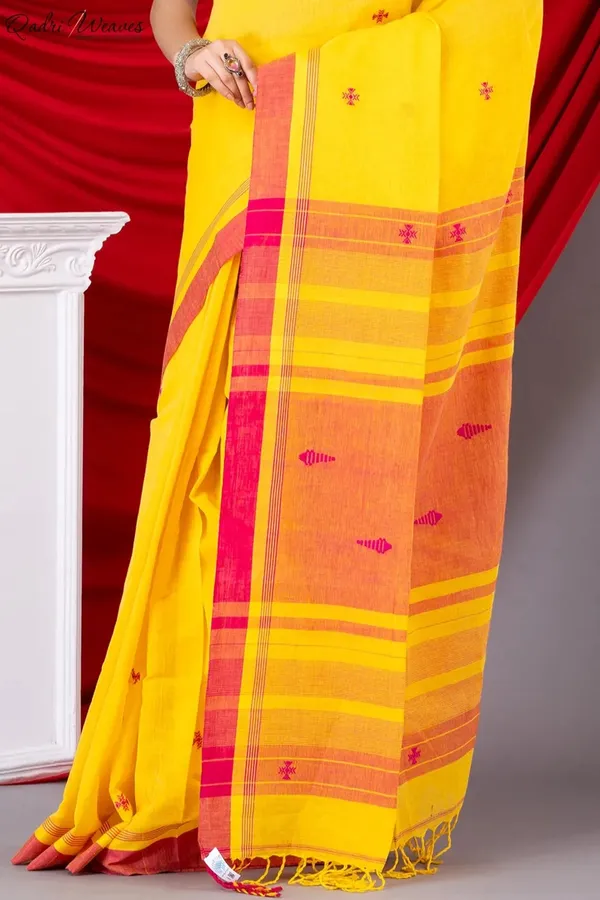 Handloom_Sunflower_&_Pink_Fish_Motif_Premium_Khadi_Cotton_Saree