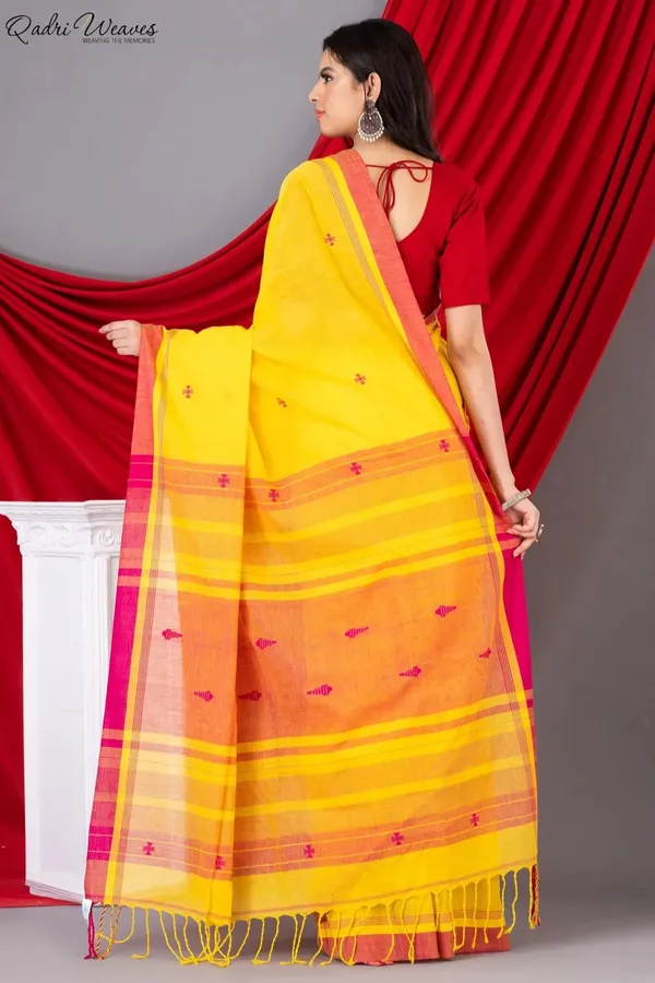 Handloom_Sunflower_&_Pink_Fish_Motif_Premium_Khadi_Cotton_Saree