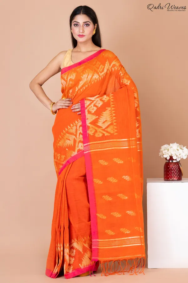 Orange_Linen_Premium_&_Elegant_Saree_For_Women