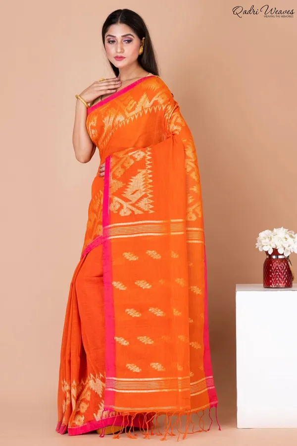 Orange_Linen_Premium_&_Elegant_Saree_For_Women