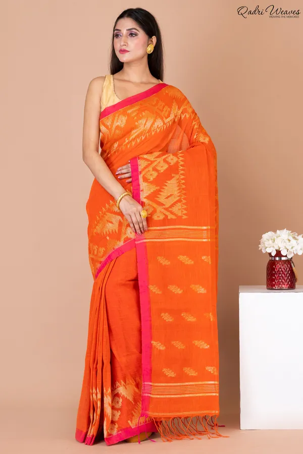 Orange_Linen_Premium_&_Elegant_Saree_For_Women
