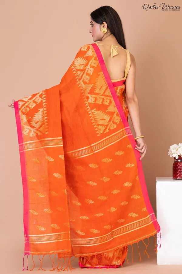 Orange_Linen_Premium_&_Elegant_Saree_For_Women